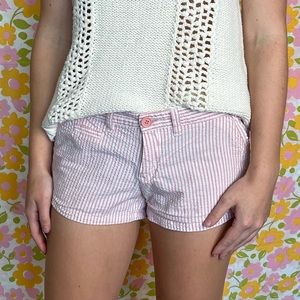 Vintage y2k pink and white stripe seersucker super low rise tiny shorts 2